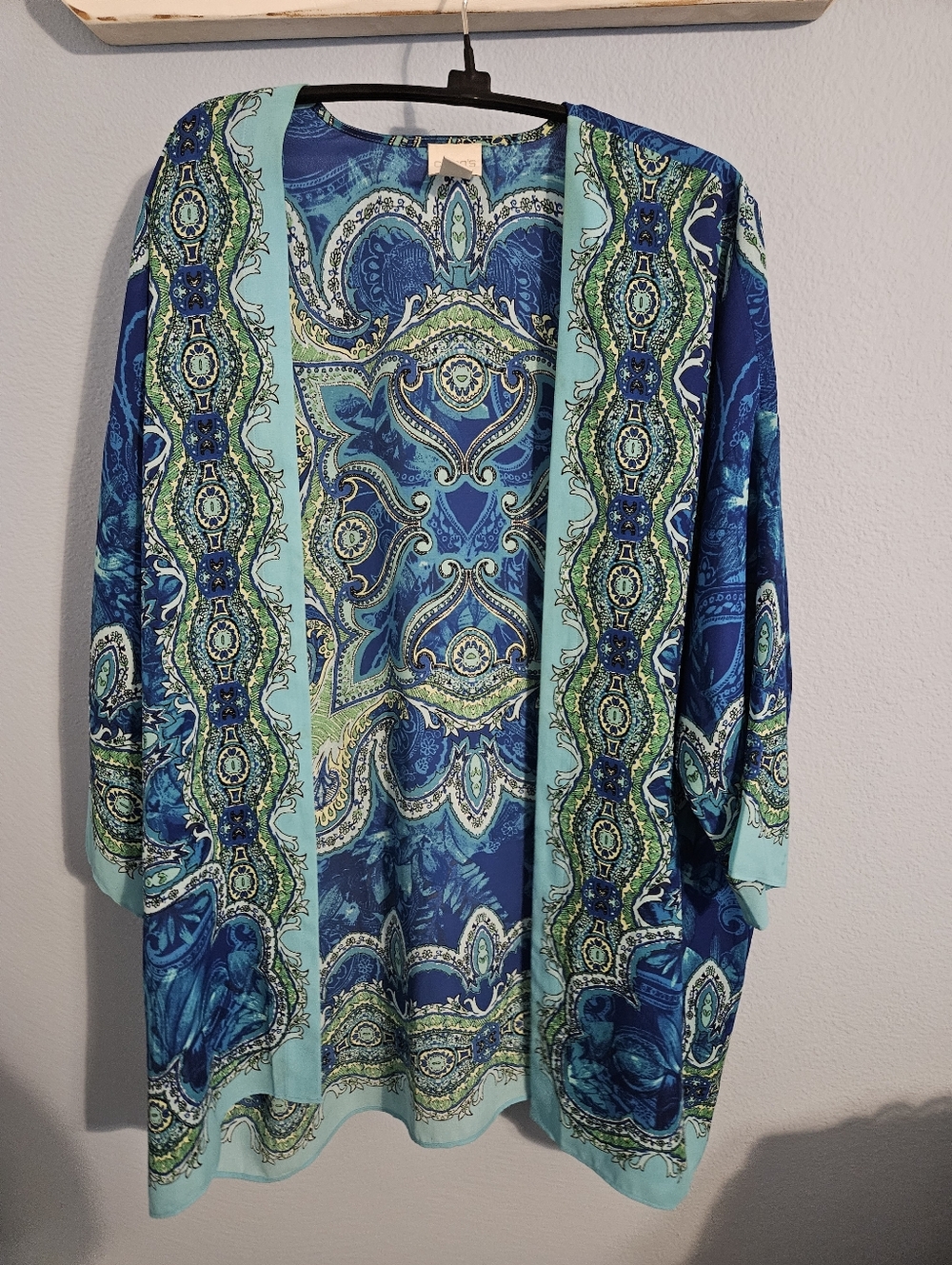 Chico's Blue & Aqua Paisley Open-Front Kimono